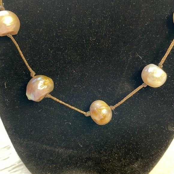 Leather & Man Made Pearl Necklace - Picture 5 of 6